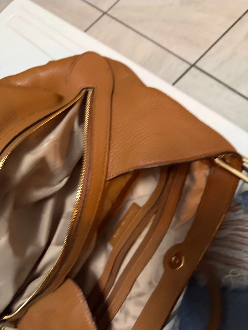 Michael Kors Brown Pebbled Leather Shoulder Bag with Gold Hardware